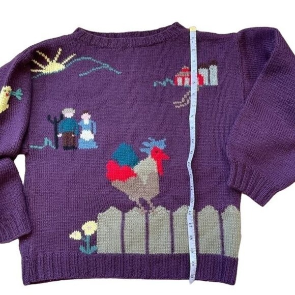 Berek Wool Sweater Farmcore Picket Fence Rooster Knit Cottagecore Size Small - Picture 6 of 9